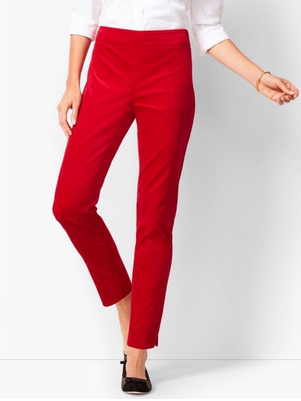 Talbots Slim Ankle Pant in velveteen - bright red